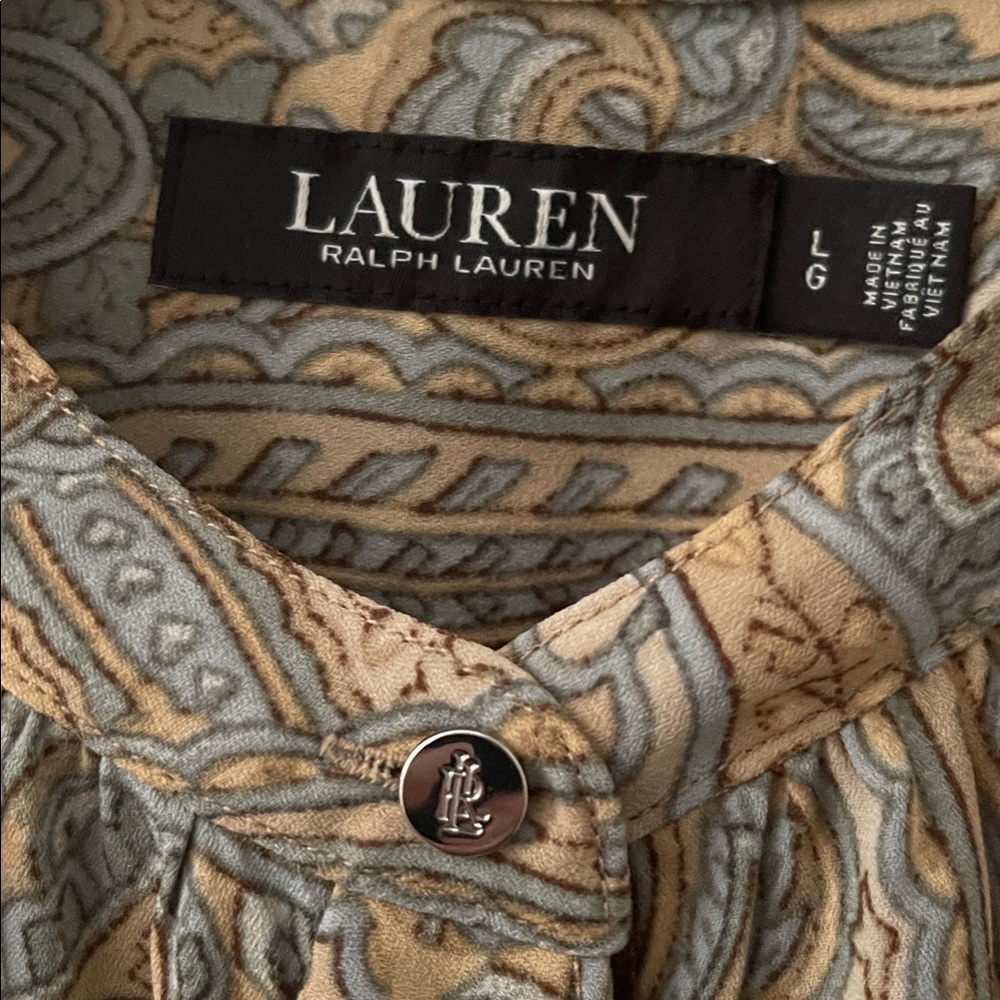 Lauren Ralph Paisley Ruffled Georgette Blouse in Multi - Picture 7 of 7